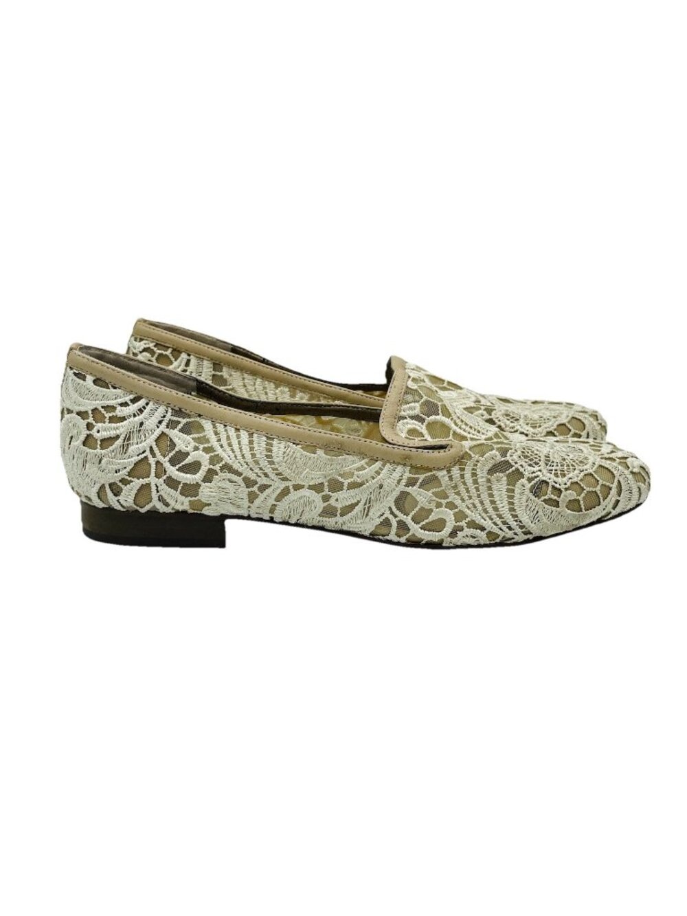 Chico’s Shoes Womens Size 8 Beige Leather Embroidered Lace Slip On Loafers Dress